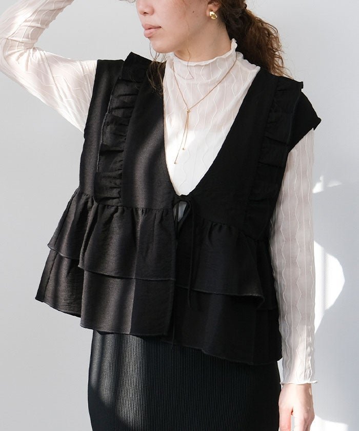 【アクアガレージ/aquagarage】のティアードフリルベスト 人気、トレンドファッション・服の通販 founy(ファニー) 　ファッション　Fashion　レディースファッション　Fashion for Women　アウター　Coat / Outerwear Collection　トップス・カットソー　Cut & Sew Tops　ベスト&ジレ / 重ね着スタイル　Vests & Gilets　インナー　Innerwear　春　Spring　シンプル　Simple, Minimal　チュニック　Tunic, Long Top　バランス　Balance, Style Balance　フリル　Frill, Ruffle　フロント　Front, Front Design　ベスト　Vest, Waistcoat　ポケット　Pocket, Pocket Detail　ロング　Long, Long-Length　送料無料　Free Shipping　プチプライス・低価格　Affordable / Budget Price　おすすめ　Recommended / Our Picks　夏　Summer　 other-1|ID: prp329100004909448 ipo3291000000036776479