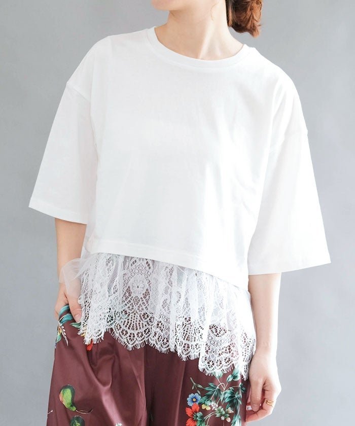 【アクアガレージ/aquagarage】の裾レースドッキングTシャツ 夏 人気、トレンドファッション・服の通販 founy(ファニー) 　ファッション　Fashion　レディースファッション　Fashion for Women　トップス・カットソー　Cut & Sew Tops　シャツ・ブラウス・オフィスカジュアル　Elegant Blouses & Button-Ups　ロングTシャツ・Tシャツ　Longline T-Shirts & Tees　カットソー・ベーシックTシャツ　Cut-and-Sewn Tops / Stretch Tees & Basics　カットソー　Cut and Sewn Top　シンプル　Simple, Minimal　ドッキング　Docking, Mixed Material　バランス　Balance, Style Balance　フェミニン　Feminine, Girly　ベーシック　Basic, Essential　ポケット　Pocket, Pocket Detail　レース　Lace, Lace Fabric　送料無料　Free Shipping　プチプライス・低価格　Affordable / Budget Price　夏　Summer　エレガント 上品　Elegant　 other-1|ID: prp329100004931912 ipo3291000000037016757