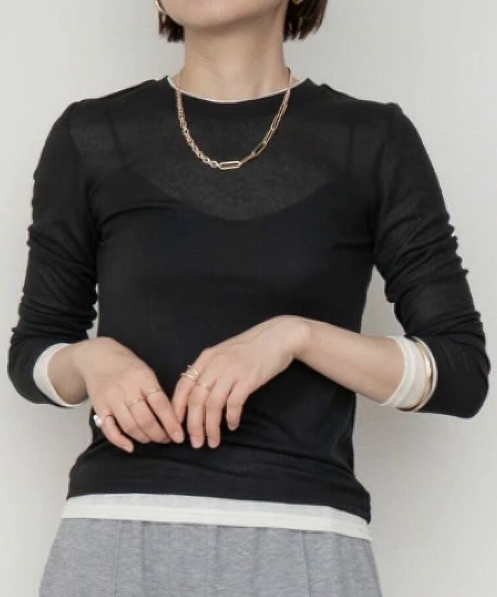 【アクアガレージ/aquagarage】の配色レイヤード風シアートップス 春 人気、トレンドファッション・服の通販 founy(ファニー) 　ファッション　Fashion　レディースファッション　Fashion for Women　トップス・カットソー　Cut & Sew Tops　シャツ・ブラウス・オフィスカジュアル　Elegant Blouses & Button-Ups　ロングTシャツ・Tシャツ　Longline T-Shirts & Tees　カットソー・ベーシックTシャツ　Cut-and-Sewn Tops / Stretch Tees & Basics　送料無料　Free Shipping　カットソー　Cut and Sewn Top　プチプライス・低価格　Affordable / Budget Price　冬　Winter / This Winter　春　Spring　秋　Autumn　 other-1|ID: prp329100004935899 ipo3291000000037040324