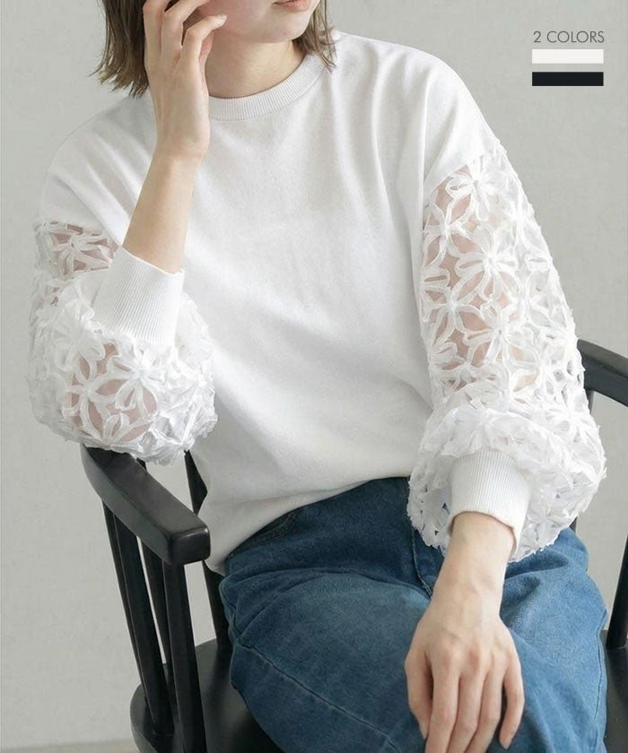 【アクアガレージ/aquagarage】の袖花柄シアー切替トップス 春 人気、トレンドファッション・服の通販 founy(ファニー) 　ファッション　Fashion　レディースファッション　Fashion for Women　トップス・カットソー　Cut & Sew Tops　シャツ・ブラウス・オフィスカジュアル　Elegant Blouses & Button-Ups　ロングTシャツ・Tシャツ　Longline T-Shirts & Tees　カットソー・ベーシックTシャツ　Cut-and-Sewn Tops / Stretch Tees & Basics　花柄・フラワープリント・モチーフ　Floral Prints & Motifs / Flower Pattern Tops　春　Spring　秋　Autumn　カットソー　Cut and Sewn Top　切替　Switching, Contrast Panel　シアー　Sheer, See-Through　シンプル　Simple, Minimal　なめらか　Smooth, Silky Texture　バランス　Balance, Style Balance　フェミニン　Feminine, Girly　フラワー　Flower, Floral　ベーシック　Basic, Essential　ポケット　Pocket, Pocket Detail　モチーフ　Motif, Design Theme　リラックス　Relax, Relaxed Fit　冬　Winter / This Winter　送料無料　Free Shipping　プチプライス・低価格　Affordable / Budget Price　エレガント 上品　Elegant　 other-1|ID: prp329100004935922 ipo3291000000037040371