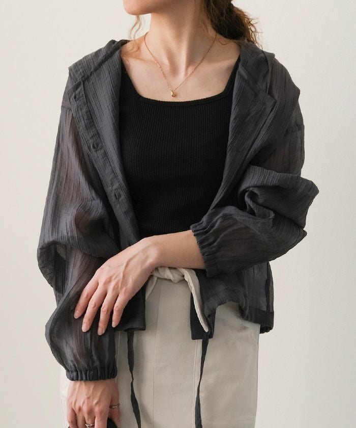 【アクアガレージ/aquagarage】の裾ドロストシアーシャツパーカー 人気、トレンドファッション・服の通販 founy(ファニー) 　ファッション　Fashion　レディースファッション　Fashion for Women　トップス・カットソー　Cut & Sew Tops　シャツ・ブラウス・オフィスカジュアル　Elegant Blouses & Button-Ups　レディースパーカー・カジュアルフーディー　Casual Hoodies & Sweatshirts　スウェット・クルーネックトップス　Sweatshirts & Crewnecks / Relaxed Fit Sweat Tops　インナー　Innerwear　春　Spring　秋　Autumn　シアー　Sheer, See-Through　ドローストリング　Drawstring, Pull Cord　パーカー　Hoodie, Parka　ポケット　Pocket, Pocket Detail　羽織　Haori, Light Jacket　リラックス　Relax, Relaxed Fit　送料無料　Free Shipping　プチプライス・低価格　Affordable / Budget Price　夏　Summer　 other-1|ID: prp329100004938416 ipo3291000000037057672