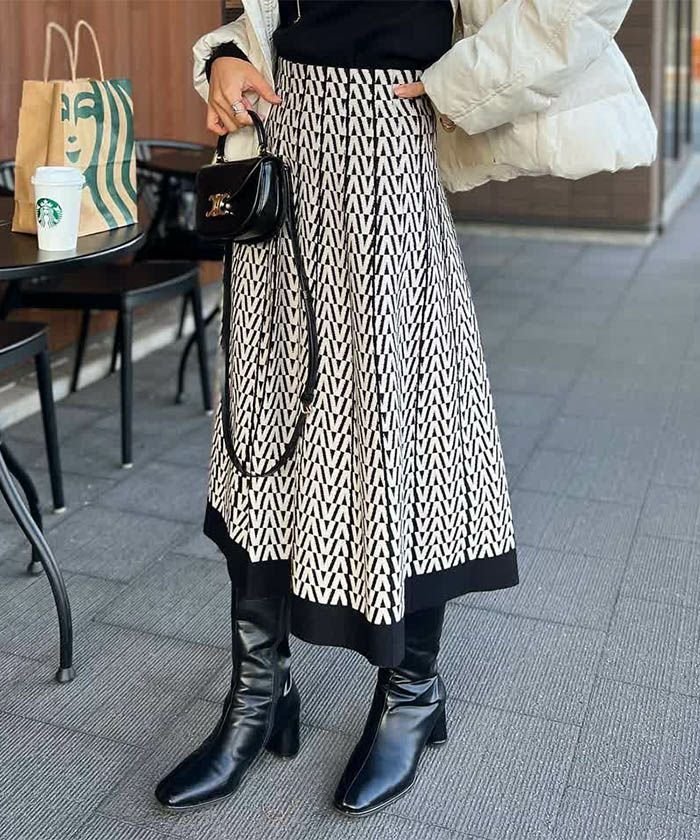 【アクアガレージ/aquagarage】の幾何学柄ニットフレアスカート インテリア・キッズ・メンズ・レディースファッション・服の通販 founy(ファウニー) https://founy.com/ ファッション Fashion レディースファッション Fashion for Women スカート Skirts Aライン・フレアスカート A-Line & Flared Skirts フレア Flare, Flared プチプライス・低価格 Affordable / Budget Price リラックス Relax, Relaxed Fit |ID: prp329100004964814 ipo3291000000037253752