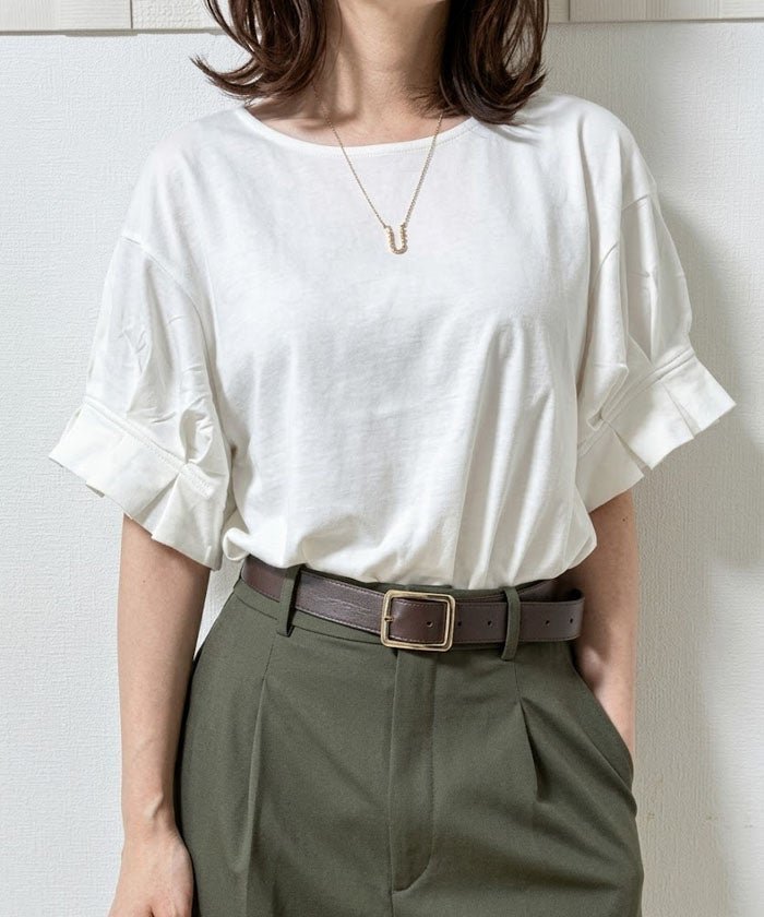 【アクアガレージ/aquagarage】の袖プリーツカットソー 大人の最旬トレンドファッション＆コーディネート founy(ファウニー) 　ファッション　Fashion　レディースファッション　Fashion for Women　トップス・カットソー　Cut & Sew Tops　シャツ・ブラウス・オフィスカジュアル　Elegant Blouses & Button-Ups　ロングTシャツ・Tシャツ　Longline T-Shirts & Tees　カットソー・ベーシックTシャツ　Cut-and-Sewn Tops / Stretch Tees & Basics　送料無料　Free Shipping　カットソー　Cut and Sewn Top　バランス　Balance, Style Balance　プチプライス・低価格　Affordable / Budget Price　プリーツ　Pleats, Pleated　 other-1|ID: prp329100004964892 ipo3291000000037253854