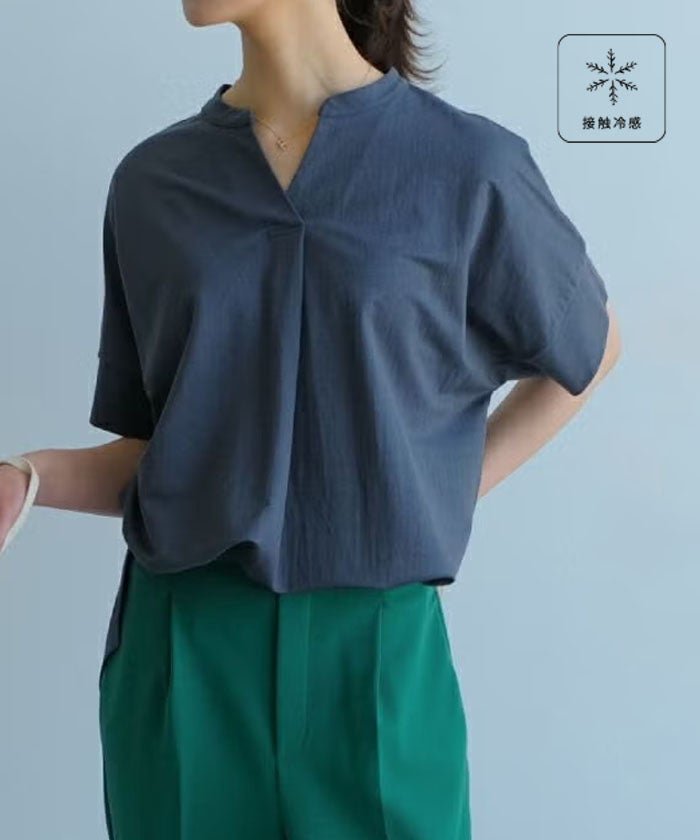 【アクアガレージ/aquagarage】の接触冷感キーネックカットソー 大人の最旬トレンドファッション＆コーディネート founy(ファウニー) 　ファッション　Fashion　レディースファッション　Fashion for Women　トップス・カットソー　Cut & Sew Tops　シャツ・ブラウス・オフィスカジュアル　Elegant Blouses & Button-Ups　ロングTシャツ・Tシャツ　Longline T-Shirts & Tees　カットソー・ベーシックTシャツ　Cut-and-Sewn Tops / Stretch Tees & Basics　送料無料　Free Shipping　カットソー　Cut and Sewn Top　プチプライス・低価格　Affordable / Budget Price　リラックス　Relax, Relaxed Fit　 other-1|ID: prp329100004964941 ipo3291000000037253903