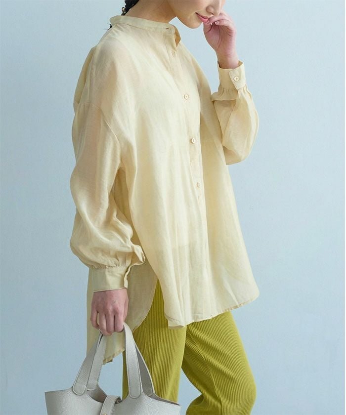 【アクアガレージ/aquagarage】のバンドカラーロングシアーシャツ 大人の最旬トレンドファッション＆コーディネート founy(ファウニー) 　ファッション　Fashion　レディースファッション　Fashion for Women　トップス・カットソー　Cut & Sew Tops　シャツ・ブラウス・オフィスカジュアル　Elegant Blouses & Button-Ups　送料無料　Free Shipping　シフォン　Chiffon, Lightweight Fabric　シンプル　Simple, Minimal　ビッグ　Big, Oversized　フロント　Front, Front Design　プチプライス・低価格　Affordable / Budget Price　 other-1|ID: prp329100004965280 ipo3291000000037254242
