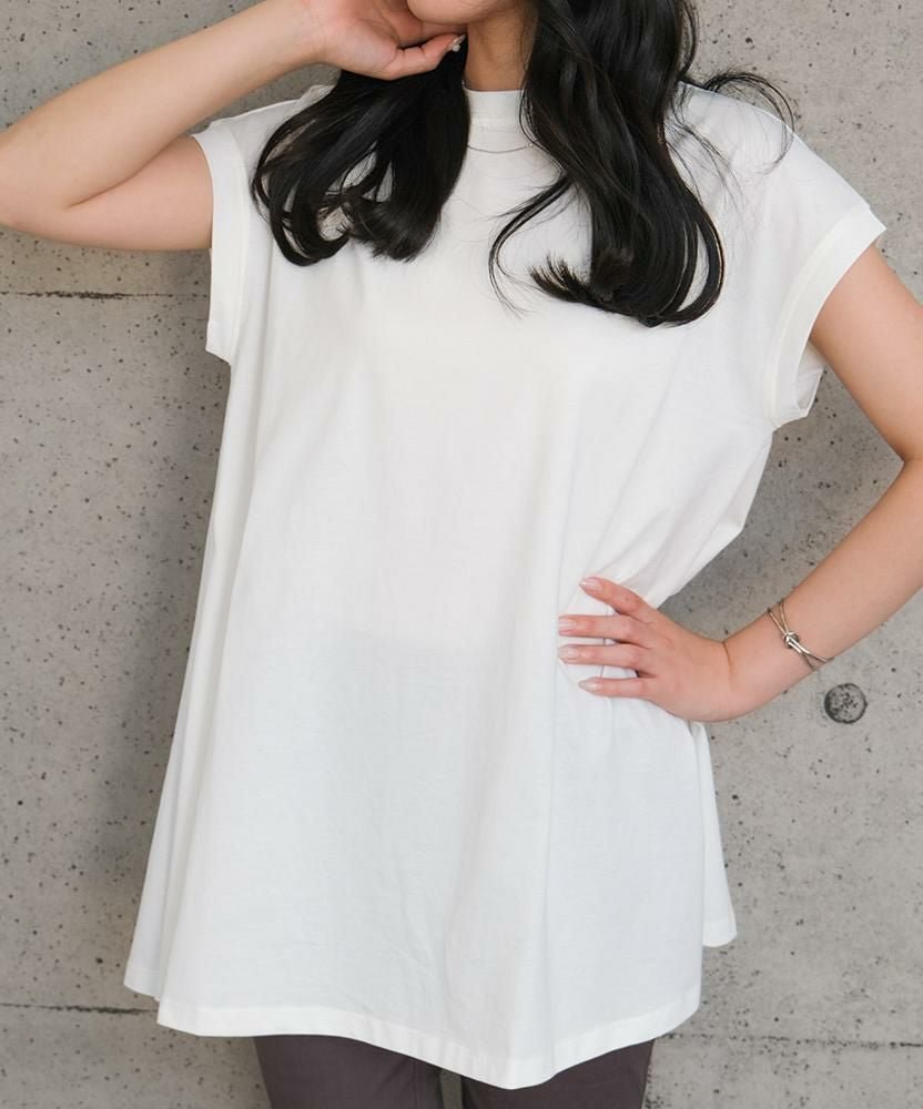 【アクアガレージ/aquagarage】のフレンチスリーブカットソー|美シルエットで体型カバーも◎| 大人の最旬トレンドファッション＆コーディネート founy(ファウニー) 　ファッション　Fashion　レディースファッション　Fashion for Women　トップス・カットソー　Cut & Sew Tops　カットソー・ベーシックTシャツ　Cut-and-Sewn Tops / Stretch Tees & Basics　春　Spring　秋　Autumn　シンプル　Simple, Minimal　スリーブ　Sleeve, Long Sleeve / Short Sleeve　チュニック　Tunic, Long Top　フレンチ　French, French Style　ポケット　Pocket, Pocket Detail　モックネック　Mock Neck, Short Turtleneck　リラックス　Relax, Relaxed Fit　ワーク　Workwear, Utility Style　送料無料　Free Shipping　プチプライス・低価格　Affordable / Budget Price　夏　Summer　エレガント 上品　Elegant　 other-1|ID: prp329100004966247 ipo3291000000037255848