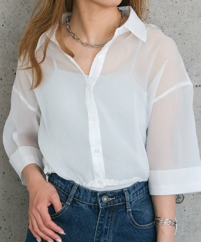 【アクアガレージ/aquagarage】の【最終値下げ価格】裾ドロストワイドスリーブシアーシャツ インテリア・キッズ・メンズ・レディースファッション・服の通販 founy(ファウニー) https://founy.com/ ファッション Fashion レディースファッション Fashion for Women トップス・カットソー Cut & Sew Tops シャツ・ブラウス・オフィスカジュアル Elegant Blouses & Button-Ups インナー Innerwear 春 Spring 秋 Autumn シアー Sheer, See-Through ショート Short, Short Length スリーブ Sleeve, Long Sleeve / Short Sleeve トレンド Trend, Trending Now ドローストリング Drawstring, Pull Cord ポケット Pocket, Pocket Detail ワイド Wide, Wide Fit プチプライス・低価格 Affordable / Budget Price |ID: prp329100004966279 ipo3291000000037255928