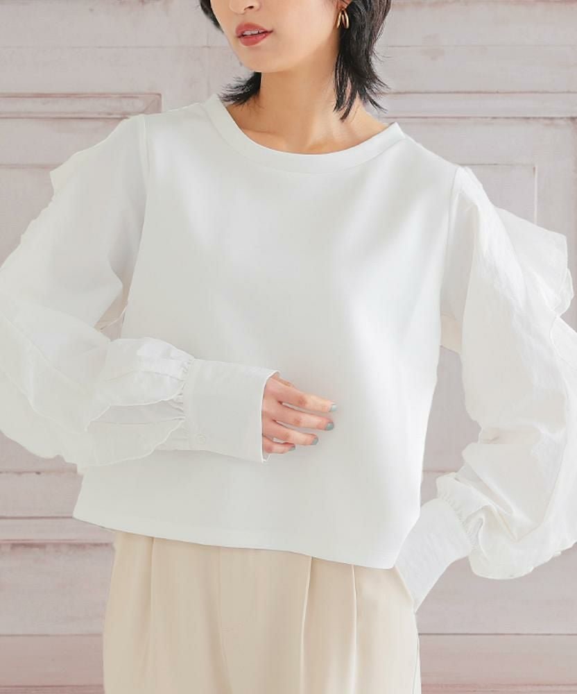 【アクアガレージ/aquagarage】のフリルスリーブトップス 春 大人の最旬トレンドファッション＆コーディネート founy(ファウニー) 　ファッション　Fashion　レディースファッション　Fashion for Women　トップス・カットソー　Cut & Sew Tops　シャツ・ブラウス・オフィスカジュアル　Elegant Blouses & Button-Ups　ロングTシャツ・Tシャツ　Longline T-Shirts & Tees　カットソー・ベーシックTシャツ　Cut-and-Sewn Tops / Stretch Tees & Basics　送料無料　Free Shipping　カットソー　Cut and Sewn Top　シンプル　Simple, Minimal　プチプライス・低価格　Affordable / Budget Price　冬　Winter / This Winter　春　Spring　秋　Autumn　軽量　Lightweight, Ultra Light　 other-1|ID: prp329100004966362 ipo3291000000037256139