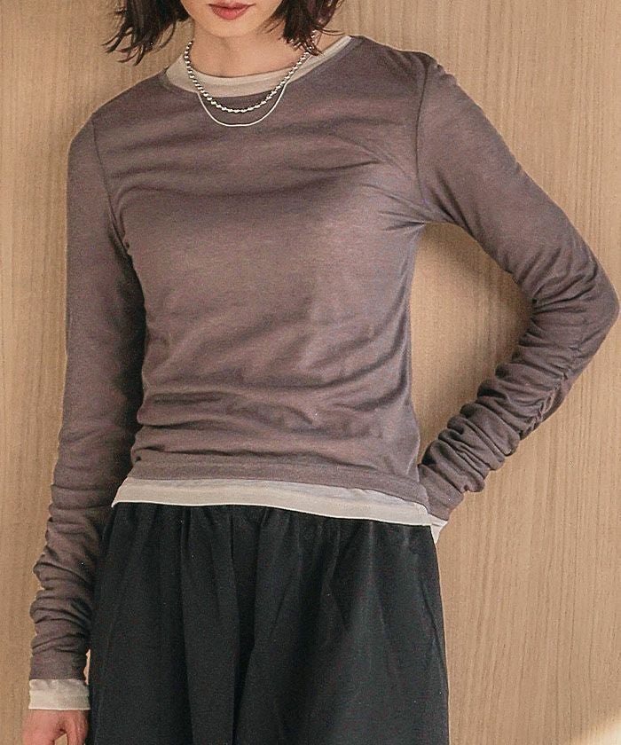 【アクアガレージ/aquagarage】の袖シャーリングフラッフィーシアートップス 春 大人の最旬トレンドファッション＆コーディネート founy(ファウニー) 　ファッション　Fashion　レディースファッション　Fashion for Women　トップス・カットソー　Cut & Sew Tops　シャツ・ブラウス・オフィスカジュアル　Elegant Blouses & Button-Ups　ロングTシャツ・Tシャツ　Longline T-Shirts & Tees　カットソー・ベーシックTシャツ　Cut-and-Sewn Tops / Stretch Tees & Basics　送料無料　Free Shipping　インナー　Innerwear　カットソー　Cut and Sewn Top　シャーリング　Shirring, Ruched　スリーブ　Sleeve, Long Sleeve / Short Sleeve　プチプライス・低価格　Affordable / Budget Price　冬　Winter / This Winter　春　Spring　秋　Autumn　 other-1|ID: prp329100004966528 ipo3291000000037256584