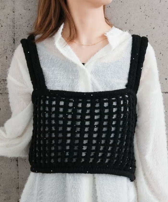 【アクアガレージ/aquagarage】のメッシュ編みニットビスチェ インテリア・キッズ・メンズ・レディースファッション・服の通販 founy(ファウニー) https://founy.com/ ファッション Fashion レディースファッション Fashion for Women トップス・カットソー Cut & Sew Tops ニット Knit Tops & Sweaters ビスチェ Bustiers & Corset Tops / Layered Bustier Style 送料無料 Free Shipping ショート Short, Short Length スパンコール Sequins, Sequin Embellishment バランス Balance, Style Balance プチプライス・低価格 Affordable / Budget Price メッシュ Mesh, Net Fabric 夏 Summer 春 Spring 秋 Autumn |ID: prp329100004966648 ipo3291000000037256886
