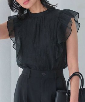 【アクアガレージ/aquagarage】 オーガンジーバルーンノースリーブ|シアー感が上品なレイヤードトップス【公式通販】大人の最旬トレンドファッション＆コーディネート founy(ファウニー) ファッション Fashion レディースファッション Fashion for Women トップス・カットソー Cut & Sew Tops キャミソール&ノースリーブ Camisoles & Sleeveless Tops シャツ・ブラウス・オフィスカジュアル Elegant Blouses & Button-Ups クラシカル Classical, Vintage-Inspired シアー Sheer, See-Through シンプル Simple, Minimal デニム Denim, Jeans Material フリル Frill, Ruffle フロント Front, Front Design ポケット Pocket, Pocket Detail リボン Ribbon, Bow 送料無料 Free Shipping プチプライス・低価格 Affordable / Budget Price おすすめ Recommended / Our Picks 夏 Summer エレガント 上品 Elegant ビジネス 仕事 通勤 Business / Work / Commuting |ID:prp329100004984192