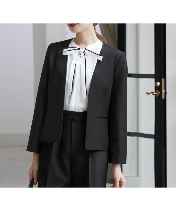 【フロリア/Flolia】の洗えるノーカラーシンプルジャケット インテリア・キッズ・メンズ・レディースファッション・服の通販 founy(ファニー) 　ファッション　Fashion　レディースファッション　Fashion for Women　アウター　Coat / Outerwear Collection　レディースジャケット・軽アウター　Jackets　新作・新入荷　New Arrivals / New In　カフス　Cuff Design　コンパクト　Compact, Small Size　シンプル　Simple, Minimal　ジャケット　Jacket, Outerwear　ストレッチ　Stretch, Stretchy Fabric　セットアップ　Set-Up, Coordinated Outfit　セレモニー　Ceremony　プチプライス・低価格　Affordable / Budget Price　ポケット　Pocket, Pocket Detail　エレガント 上品　Elegant　洗える　Machine Washable　ブラック|ID: prp329100003801020 ipo3291000000024995945