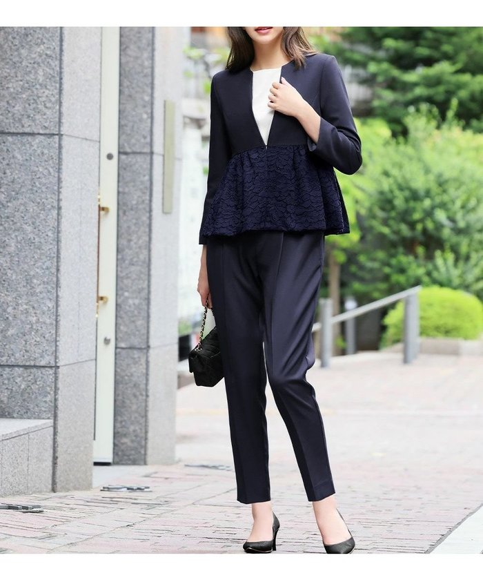 【フロリア/Flolia】の【在庫限り!特別価格】レースペプラムノーカラー長袖ジャケット・テーパードパンツの2点セットスーツ インテリア・キッズ・メンズ・レディースファッション・服の通販 founy(ファニー) https://founy.com/ ファッション Fashion レディースファッション Fashion for Women アウター Coat / Outerwear Collection レディースジャケット・軽アウター Jackets スーツ Business Suits & Workwear スーツジャケット・オフィスブレザー Suit Jackets / Blazers スーツパンツ・ドレスパンツ Suit Pants / Office Trousers / Dress Pants スーツセット・2点セット・レディーススーツ Suit Sets / 2-Piece Suits / Office Suit Sets 新作・新入荷 New Arrivals / New In スーツ Suit, Formalwear プチプライス・低価格 Affordable / Budget Price 長袖 Long Sleeve, Full Sleeve |ID: prp329100003801042 ipo3291000000036171393