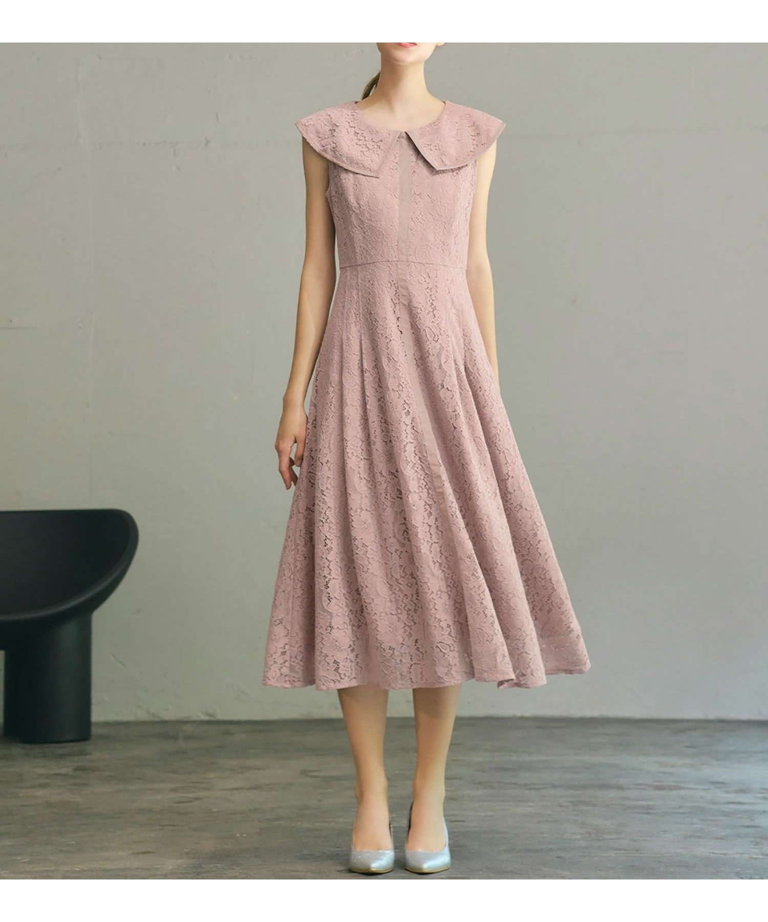 【ミュー/La mieux】のビッグカラーレースハイウエストフレアミモレ丈結婚式ワンピースドレス 人気、トレンドファッション・服の通販 founy(ファニー) 　ファッション　Fashion　レディースファッション　Fashion for Women　ワンピース　Dresses　フォーマル・パーティードレス・結婚式用ドレス　Elegant & Casual Dresses　エレガント 上品　Elegant　春　Spring　カーディガン　Cardigan, Knitwear　切替　Switching, Contrast Panel　タフタ　Taffeta, Structured Fabric　ドレス　Dress, One-Piece　フラワー　Flower, Floral　フロント　Front, Front Design　モチーフ　Motif, Design Theme　無地　Plain, Solid Color　レース　Lace, Lace Fabric　新作・新入荷　New Arrivals / New In　プチプライス・低価格　Affordable / Budget Price　結婚式　Wedding　二次会　After Party　 other-1|ID: prp329100003801223 ipo3291000000025799050