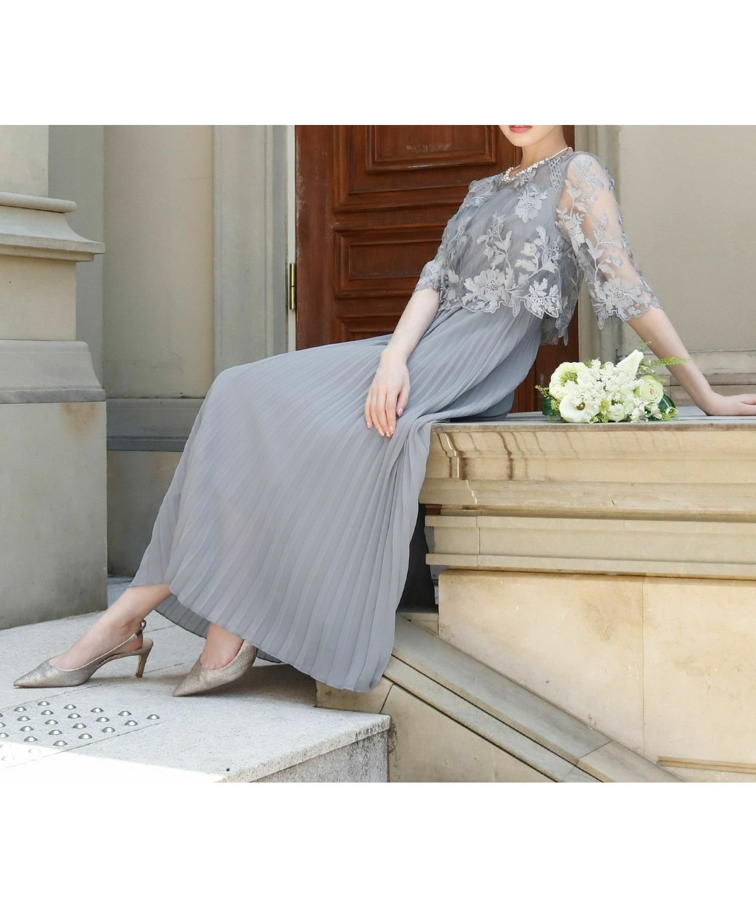 【ガール/GIRL】の刺繍レース切替え5分袖プリーツロング丈結婚式ワンピースドレス 人気、トレンドファッション・服の通販 founy(ファニー) 　ファッション　Fashion　レディースファッション　Fashion for Women　ワンピース　Dresses　フォーマル・パーティードレス・結婚式用ドレス　Elegant & Casual Dresses　新作・新入荷　New Arrivals / New In　ドレス　Dress, One-Piece　プチプライス・低価格　Affordable / Budget Price　プリーツ　Pleats, Pleated　レース　Lace, Lace Fabric　ロング　Long, Long-Length　結婚式　Wedding　 other-1|ID: prp329100003801636 ipo3291000000035360910