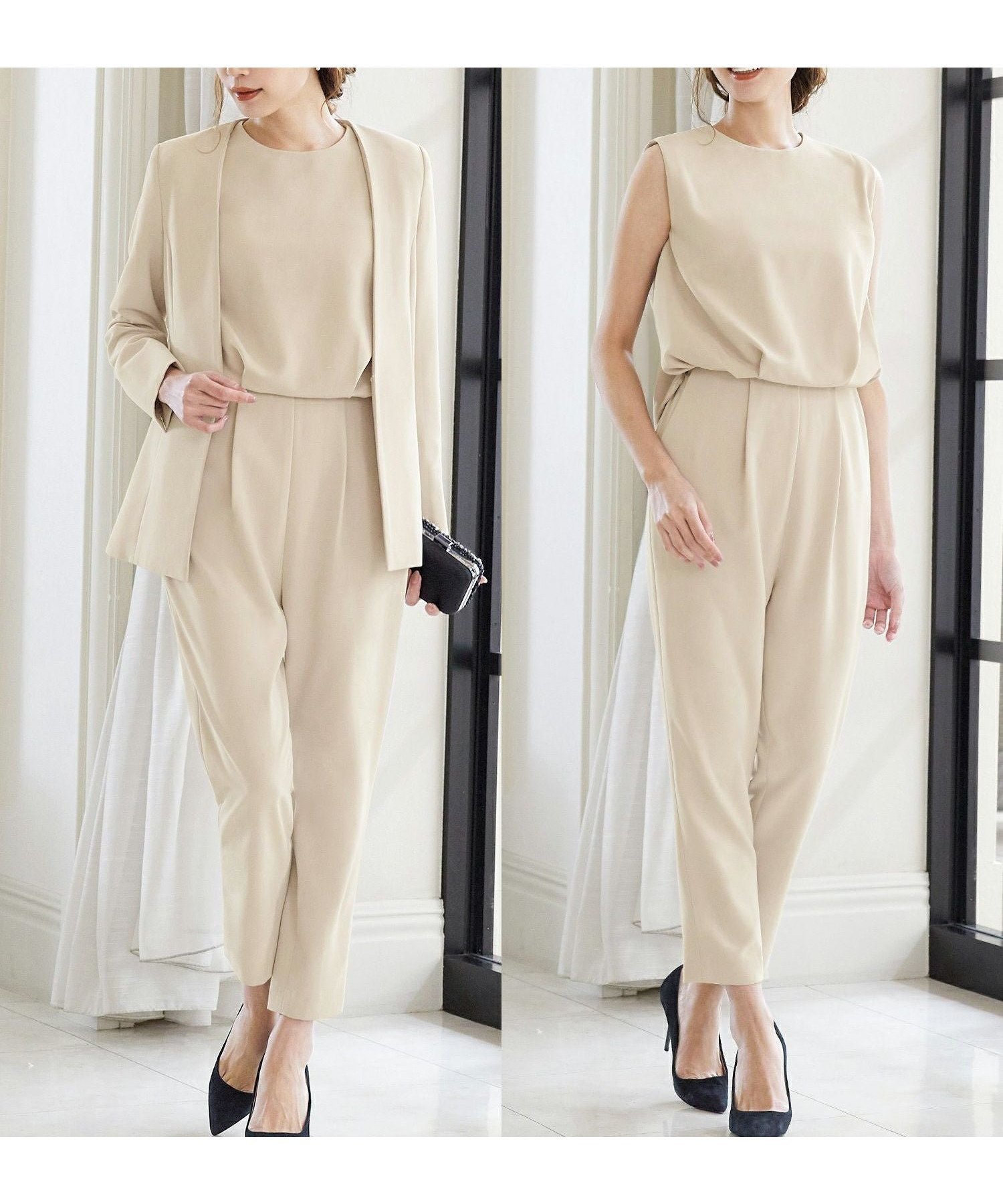 【フロリア/Flolia】の洗えるノーカラージャケット&オールインワンパンツドレスの2点セットアップセレモニースーツ 人気、トレンドファッション・服の通販 founy(ファニー) 　ファッション　Fashion　レディースファッション　Fashion for Women　アウター　Coat / Outerwear Collection　レディースジャケット・軽アウター　Jackets　ノーカラージャケット / シンプル上品コーデ　Collarless Jackets　セットアップ　Matching Sets　レディースパンツ・ボトムス　Pants & Trousers / Bottoms　スーツ　Business Suits & Workwear　スーツジャケット・オフィスブレザー　Suit Jackets / Blazers　スーツパンツ・ドレスパンツ　Suit Pants / Office Trousers / Dress Pants　スーツセット・2点セット・レディーススーツ　Suit Sets / 2-Piece Suits / Office Suit Sets　新作・新入荷　New Arrivals / New In　ジャケット　Jacket, Outerwear　プチプライス・低価格　Affordable / Budget Price　洗える　Machine Washable　 other-1|ID: prp329100003801638 ipo3291000000036277107