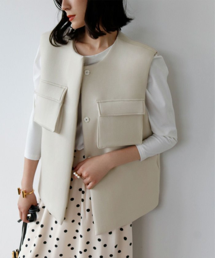 【エルフランク/ELFRANK】のフラップポケット付きミドル丈ジレベスト インテリア・キッズ・メンズ・レディースファッション・服の通販 founy(ファニー) https://founy.com/ ファッション Fashion レディースファッション Fashion for Women アウター Coat / Outerwear Collection トップス・カットソー Cut & Sew Tops ベスト&ジレ / 重ね着スタイル Vests & Gilets 新作・新入荷 New Arrivals / New In フラップ Flap, Flap Pocket プチプライス・低価格 Affordable / Budget Price ポケット Pocket, Pocket Detail ミドル Middle Length, Mid Height |ID: prp329100003801772 ipo3291000000036171962