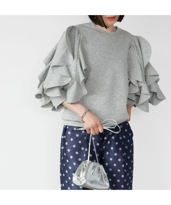 【エルフランク/ELFRANK】のダンボールニットラッフルスリーブプルオーバー Washable インテリア・キッズ・メンズ・レディースファッション・服の通販 founy(ファニー) 　ファッション　Fashion　レディースファッション　Fashion for Women　トップス・カットソー　Cut & Sew Tops　ニット　Knit Tops & Sweaters　カジュアルプルオーバー・ニットトップス　Pullovers & Knit Tops / Casual Pullovers　新作・新入荷　New Arrivals / New In　おすすめ　Recommended / Our Picks　バランス　Balance, Style Balance　プチプライス・低価格　Affordable / Budget Price　ラッフル　Ruffle, Frill　リラックス　Relax, Relaxed Fit　グレー|ID: prp329100003801909 ipo3291000000024999505