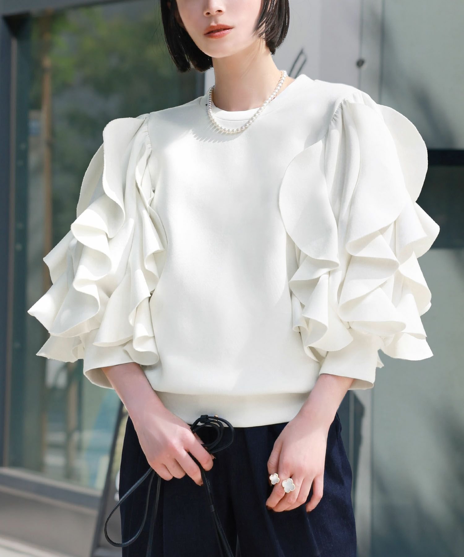 【エルフランク/ELFRANK】のダンボールニットラッフルスリーブプルオーバー Washable 人気、トレンドファッション・服の通販 founy(ファニー) 　ファッション　Fashion　レディースファッション　Fashion for Women　トップス・カットソー　Cut & Sew Tops　ニット　Knit Tops & Sweaters　カジュアルプルオーバー・ニットトップス　Pullovers & Knit Tops / Casual Pullovers　新作・新入荷　New Arrivals / New In　おすすめ　Recommended / Our Picks　バランス　Balance, Style Balance　プチプライス・低価格　Affordable / Budget Price　ラッフル　Ruffle, Frill　リラックス　Relax, Relaxed Fit　 other-1|ID: prp329100003801909 ipo3291000000025800386