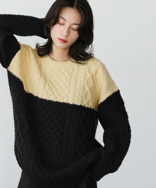 【エルフランク/ELFRANK】のバイカラーケーブルニットプルオーバー インテリア・キッズ・メンズ・レディースファッション・服の通販 founy(ファニー) 　ファッション　Fashion　レディースファッション　Fashion for Women　トップス・カットソー　Cut & Sew Tops　ニット　Knit Tops & Sweaters　カジュアルプルオーバー・ニットトップス　Pullovers & Knit Tops / Casual Pullovers　新作・新入荷　New Arrivals / New In　クラシック　Classic, Timeless Style　フレア　Flare, Flared　プチプライス・低価格　Affordable / Budget Price　ミドル　Middle Length, Mid Height　ワイド　Wide, Wide Fit　A/W・秋冬　Autumn/Winter　クリームブラック|ID: prp329100003801924 ipo3291000000024999564