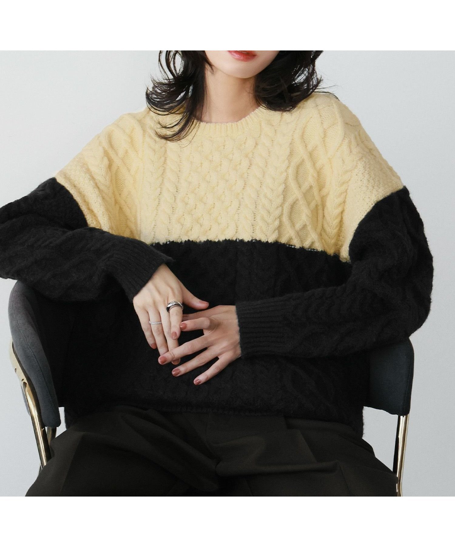 【エルフランク/ELFRANK】のバイカラーケーブルニットプルオーバー 人気、トレンドファッション・服の通販 founy(ファニー) 　ファッション　Fashion　レディースファッション　Fashion for Women　トップス・カットソー　Cut & Sew Tops　ニット　Knit Tops & Sweaters　カジュアルプルオーバー・ニットトップス　Pullovers & Knit Tops / Casual Pullovers　新作・新入荷　New Arrivals / New In　クラシック　Classic, Timeless Style　フレア　Flare, Flared　プチプライス・低価格　Affordable / Budget Price　ミドル　Middle Length, Mid Height　ワイド　Wide, Wide Fit　A/W・秋冬　Autumn/Winter　 other-1|ID: prp329100003801924 ipo3291000000025800456