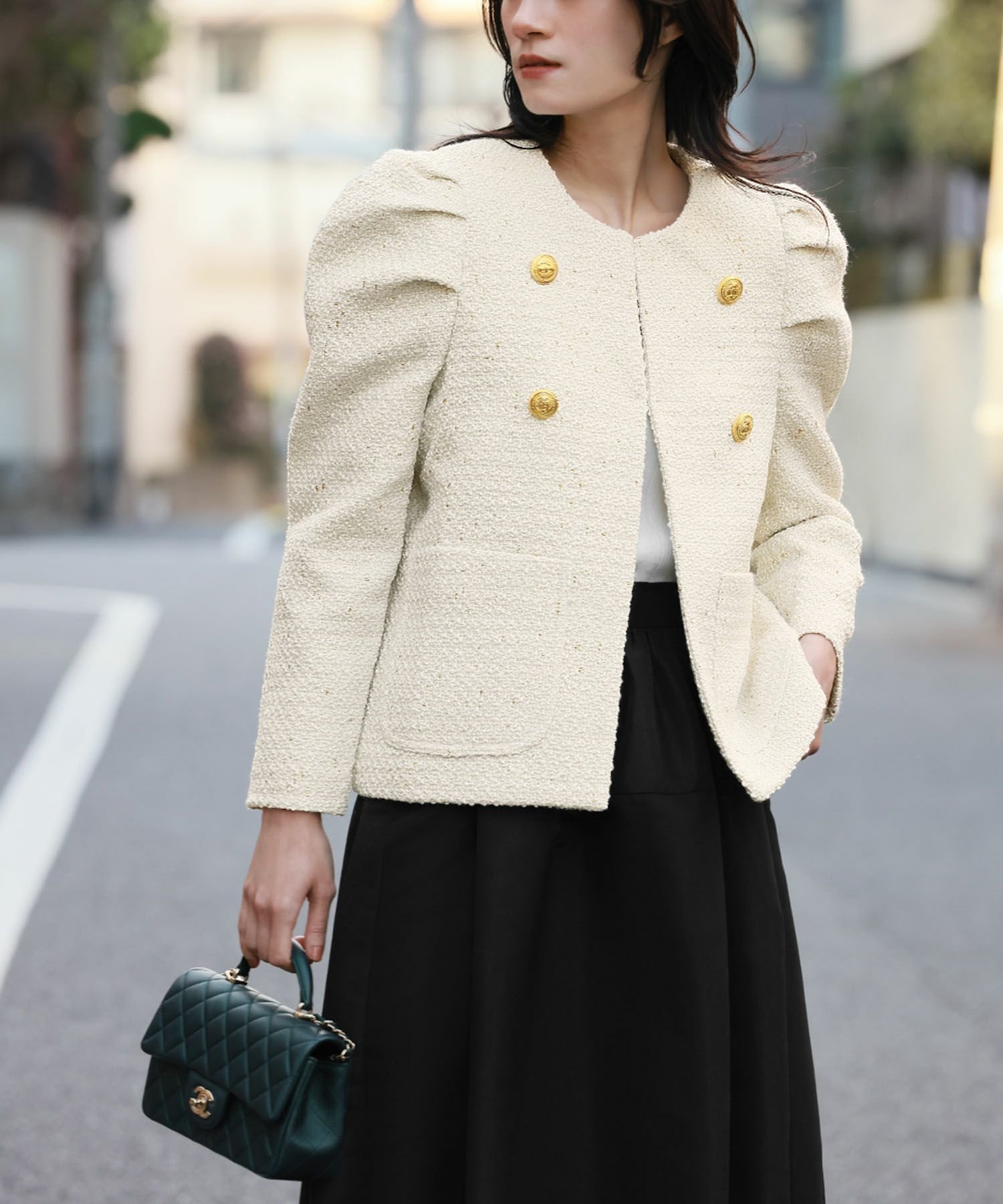 【エルフランク/ELFRANK】のパワーショルダーノーカラーツイードジャケット 人気、トレンドファッション・服の通販 founy(ファニー) 　ファッション　Fashion　レディースファッション　Fashion for Women　アウター　Coat / Outerwear Collection　レディースジャケット・軽アウター　Jackets　新作・新入荷　New Arrivals / New In　プチプライス・低価格　Affordable / Budget Price　 other-1|ID: prp329100003801926 ipo3291000000035901786