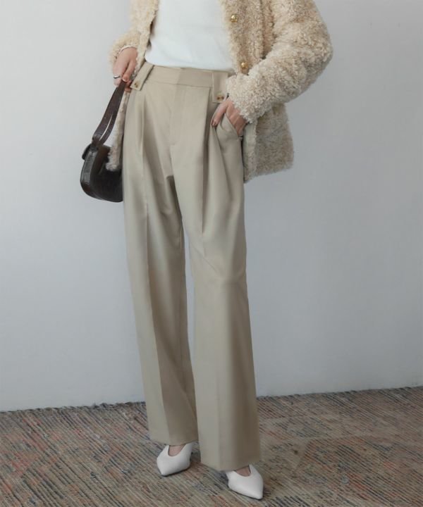 【エルフランク/ELFRANK】のサイドボタンタックワイドパンツ Washable インテリア・キッズ・メンズ・レディースファッション・服の通販 founy(ファニー) ファッション Fashion レディースファッション Fashion for Women パンツ Pants & Trousers センター Center, Center Line フロント Front, Front Design 新作・新入荷 New Arrivals / New In プチプライス・低価格 Affordable / Budget Price ビジネス 仕事 通勤 Business / Work / Commuting ベージュ|ID: prp329100003801941 ipo3291000000024999623