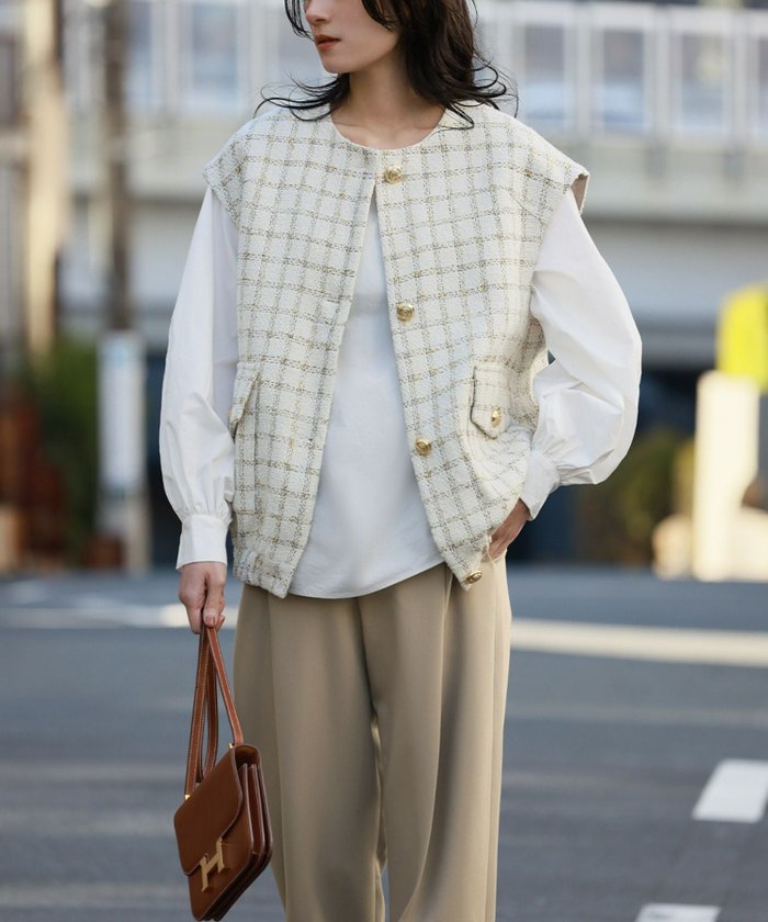 【エルフランク/ELFRANK】の【在庫限り】金ボタンツイードクルーネックベスト インテリア・キッズ・メンズ・レディースファッション・服の通販 founy(ファニー) https://founy.com/ ファッション Fashion レディースファッション Fashion for Women アウター Coat / Outerwear Collection トップス・カットソー Cut & Sew Tops ベスト&ジレ / 重ね着スタイル Vests & Gilets 新作・新入荷 New Arrivals / New In プチプライス・低価格 Affordable / Budget Price |ID: prp329100003839880 ipo3291000000036171105