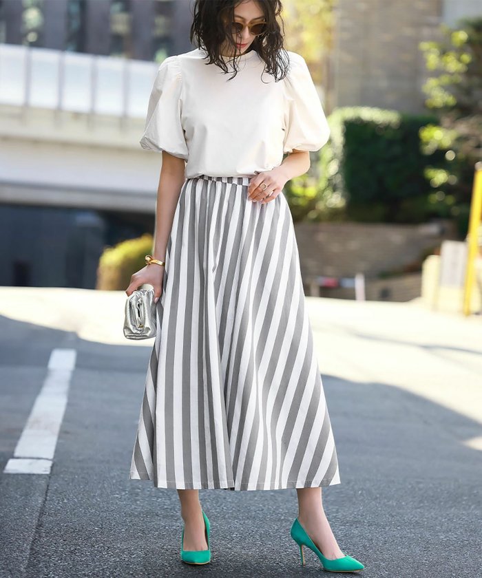 【エルフランク/ELFRANK】の【綿100%使用】ストライプロングフレアスカート Washable インテリア・キッズ・メンズ・レディースファッション・服の通販 founy(ファニー) https://founy.com/ ファッション Fashion レディースファッション Fashion for Women スカート Skirts Aライン・フレアスカート A-Line & Flared Skirts 新作・新入荷 New Arrivals / New In プチプライス・低価格 Affordable / Budget Price |ID: prp329100003889121 ipo3291000000035901636