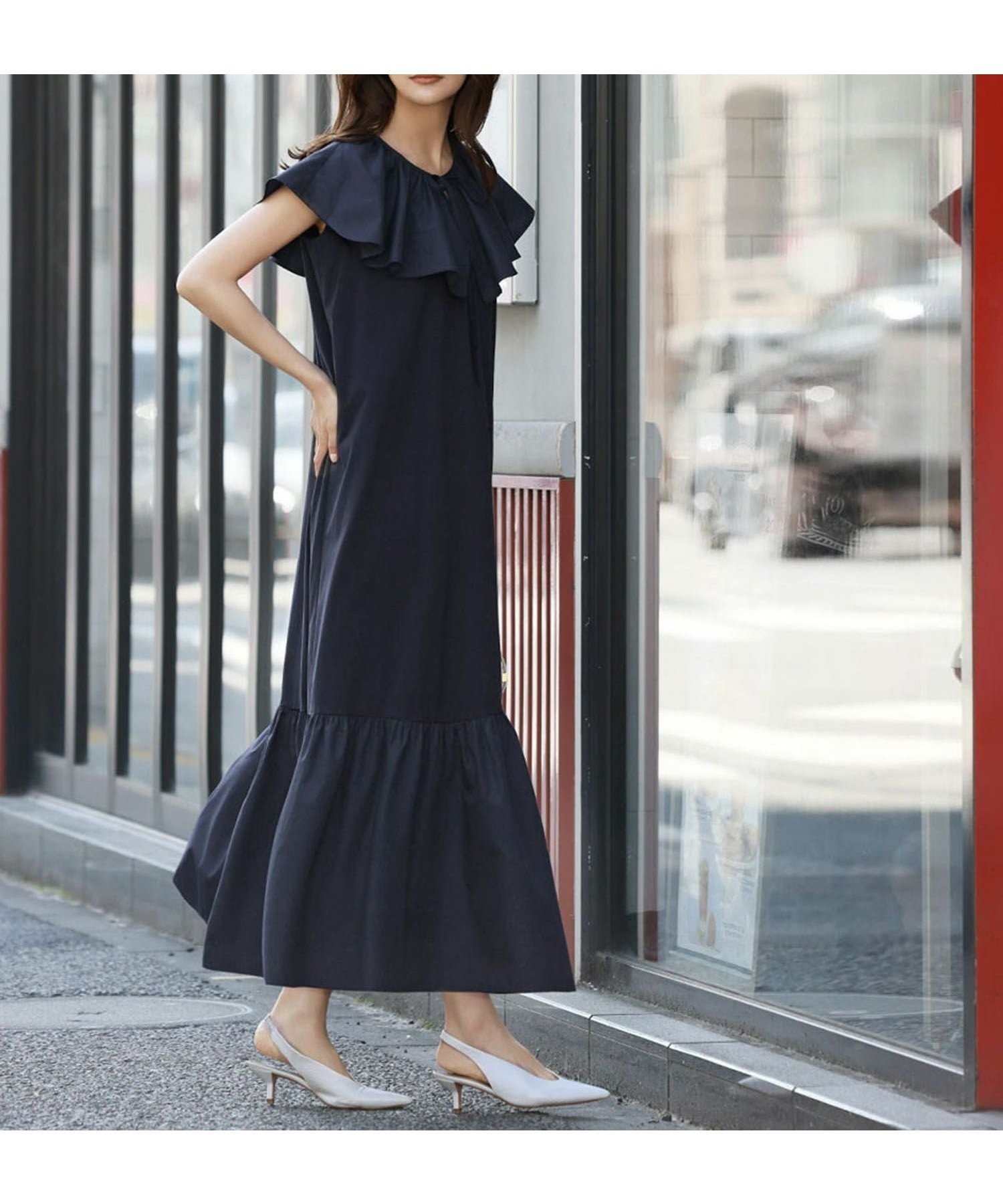 【エルフランク/ELFRANK】のフリルカラー異素材ドッキングロングワンピース Washable 人気、トレンドファッション・服の通販 founy(ファニー) 　ファッション　Fashion　レディースファッション　Fashion for Women　ワンピース　Dresses　新作・新入荷　New Arrivals / New In　フリル　Frill, Ruffle　プチプライス・低価格　Affordable / Budget Price　 other-1|ID: prp329100003892904 ipo3291000000036169858