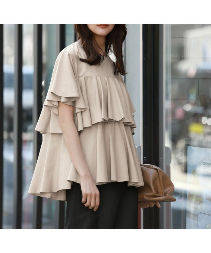 【エルフランク/ELFRANK】のフレアスリーブティアードトップス Washable インテリア・キッズ・メンズ・レディースファッション・服の通販 founy(ファニー) https://founy.com/ ファッション Fashion レディースファッション Fashion for Women トップス・カットソー Cut & Sew Tops 新作・新入荷 New Arrivals / New In プチプライス・低価格 Affordable / Budget Price |ID: prp329100003900859 ipo3291000000036169923