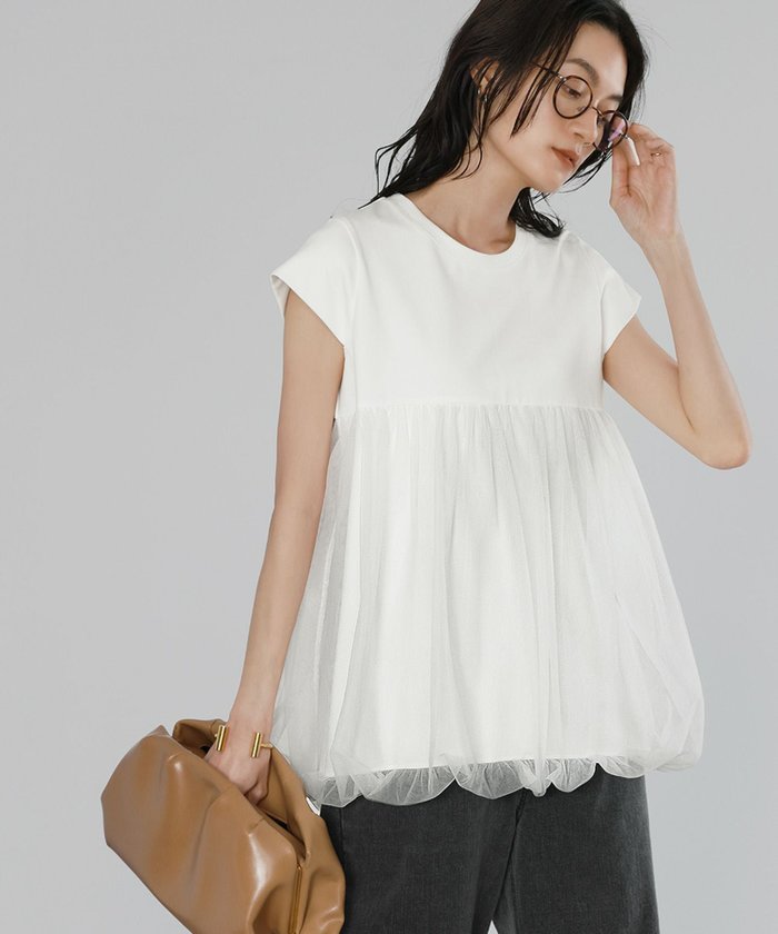 【エルフランク/ELFRANK】のチュールドッキングバルーントップス Washable インテリア・キッズ・メンズ・レディースファッション・服の通販 founy(ファニー) https://founy.com/ ファッション Fashion レディースファッション Fashion for Women トップス・カットソー Cut & Sew Tops 新作・新入荷 New Arrivals / New In プチプライス・低価格 Affordable / Budget Price |ID: prp329100003981237 ipo3291000000036170054