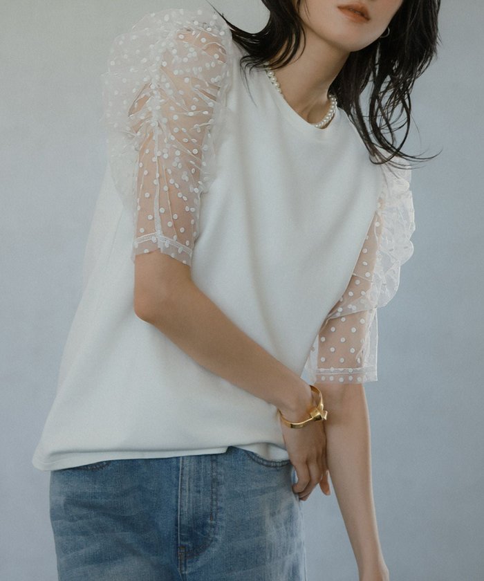 【エルフランク/ELFRANK】のドットチュール袖トップス Washable インテリア・キッズ・メンズ・レディースファッション・服の通販 founy(ファニー) https://founy.com/ ファッション Fashion レディースファッション Fashion for Women トップス・カットソー Cut & Sew Tops 新作・新入荷 New Arrivals / New In プチプライス・低価格 Affordable / Budget Price |ID: prp329100003996759 ipo3291000000036170126