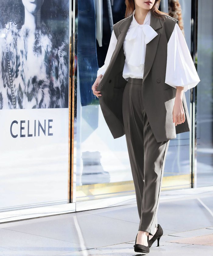 【フロリア/Flolia】の【商品入替のため】洗えるダブルテーラードジレ・ワンタックテーパードパンツの2点セットアップフォーマルセレモニービジネススーツ インテリア・キッズ・メンズ・レディースファッション・服の通販 founy(ファニー) https://founy.com/ ファッション Fashion レディースファッション Fashion for Women アウター Coat / Outerwear Collection セットアップ Matching Sets レディースパンツ・ボトムス Pants & Trousers / Bottoms スーツ Business Suits & Workwear スーツパンツ・ドレスパンツ Suit Pants / Office Trousers / Dress Pants スーツセット・2点セット・レディーススーツ Suit Sets / 2-Piece Suits / Office Suit Sets 新作・新入荷 New Arrivals / New In プチプライス・低価格 Affordable / Budget Price 洗える Machine Washable |ID: prp329100004173548 ipo3291000000036169422