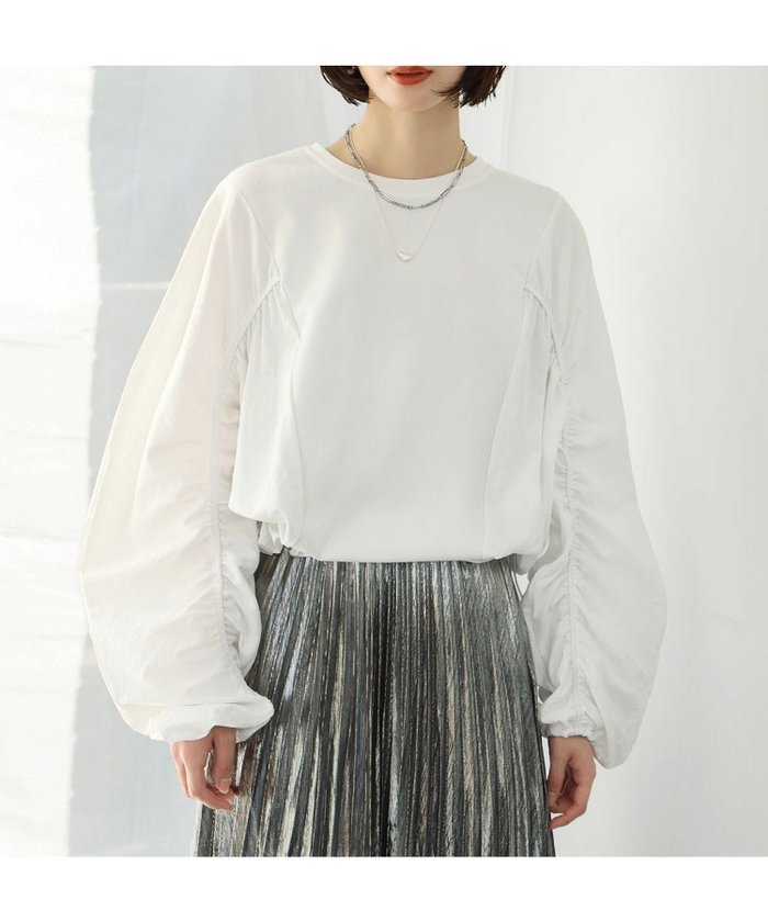 【アンピルーラ/Ampirula】の洗える袖シャーリングウエストドロストコード異素材ドッキングプルオーバー インテリア・キッズ・メンズ・レディースファッション・服の通販 founy(ファニー) https://founy.com/ ファッション Fashion レディースファッション Fashion for Women トップス・カットソー Cut & Sew Tops カジュアルプルオーバー・ニットトップス Pullovers & Knit Tops / Casual Pullovers 新作・新入荷 New Arrivals / New In ドッキング Docking, Mixed Material プチプライス・低価格 Affordable / Budget Price 洗える Machine Washable |ID: prp329100004344322 ipo3291000000036168492