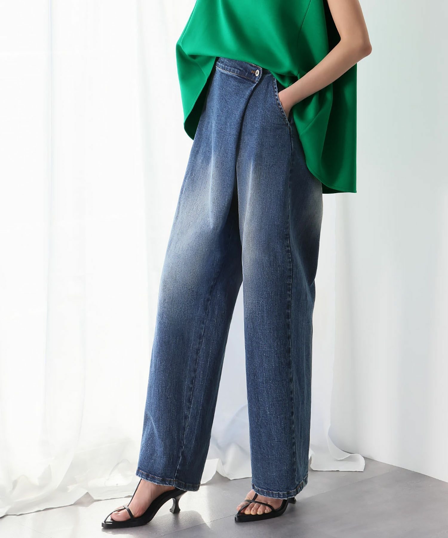 【エルフランク/ELFRANK】の【在庫限り!特別SALE】フロントカシュクールラップ風デニムワイドパンツ Washable 人気、トレンドファッション・服の通販 founy(ファニー) 　ファッション　Fashion　レディースファッション　Fashion for Women　パンツ　Pants & Trousers　新作・新入荷　New Arrivals / New In　プチプライス・低価格　Affordable / Budget Price　 other-1|ID: prp329100004347447 ipo3291000000035503816