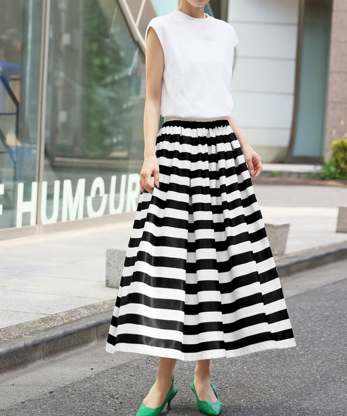 【エルフランク/ELFRANK】のボーダープリントギャザースカート Washable インテリア・キッズ・メンズ・レディースファッション・服の通販 founy(ファニー) https://founy.com/ ファッション Fashion レディースファッション Fashion for Women スカート Skirts 新作・新入荷 New Arrivals / New In プチプライス・低価格 Affordable / Budget Price |ID: prp329100004348570 ipo3291000000035901027