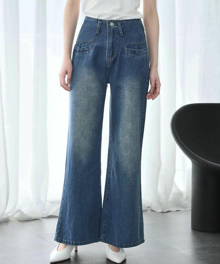 【アンピルーラ/Ampirula】の【綿100%使用】洗えるセンターウォッシュハイウエストデニムワイドパンツ インテリア・キッズ・メンズ・レディースファッション・服の通販 founy(ファニー) https://founy.com/ ファッション Fashion レディースファッション Fashion for Women パンツ Pants & Trousers 新作・新入荷 New Arrivals / New In プチプライス・低価格 Affordable / Budget Price 洗える Machine Washable |ID: prp329100004355707 ipo3291000000035503673