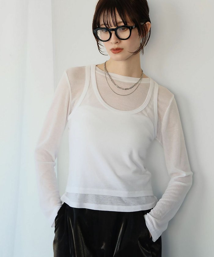 【アンピルーラ/Ampirula】の洗えるタンクトップ付きシアーレイヤードカットソー インテリア・キッズ・メンズ・レディースファッション・服の通販 founy(ファニー) https://founy.com/ ファッション Fashion レディースファッション Fashion for Women トップス・カットソー Cut & Sew Tops カットソー・ベーシックTシャツ Cut-and-Sewn Tops / Stretch Tees & Basics 新作・新入荷 New Arrivals / New In タンク Tank Top, Sleeveless Top プチプライス・低価格 Affordable / Budget Price 洗える Machine Washable |ID: prp329100004364751 ipo3291000000036168469