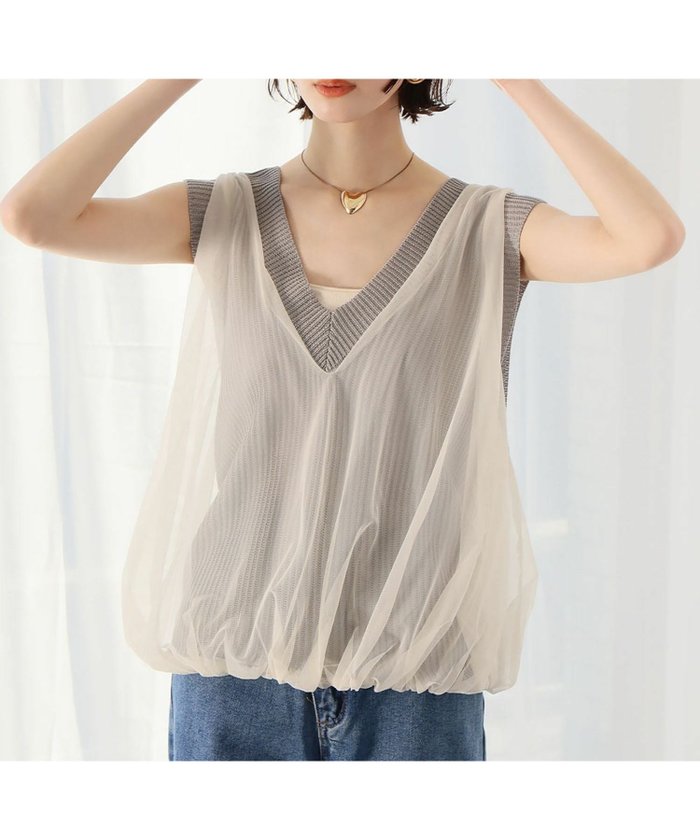 【アンピルーラ/Ampirula】のチュールドッキングVネックニットベスト インテリア・キッズ・メンズ・レディースファッション・服の通販 founy(ファニー) https://founy.com/ ファッション Fashion レディースファッション Fashion for Women アウター Coat / Outerwear Collection トップス・カットソー Cut & Sew Tops ニット Knit Tops & Sweaters ベスト&ジレ / 重ね着スタイル Vests & Gilets Vネックトップス V-Neck Tops / V-Cut Neckline Shirts 新作・新入荷 New Arrivals / New In プチプライス・低価格 Affordable / Budget Price |ID: prp329100004404059 ipo3291000000036167014