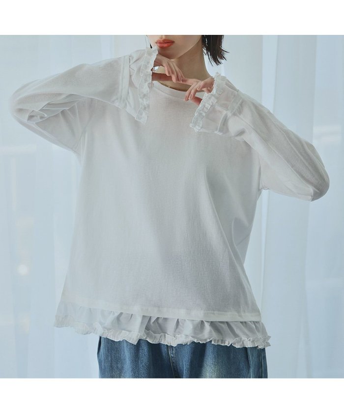 【アンピルーラ/Ampirula】の【2025SS】フリルドッキングロングスリーブTシャツカットソー インテリア・キッズ・メンズ・レディースファッション・服の通販 founy(ファニー) https://founy.com/ ファッション Fashion レディースファッション WOMEN トップス・カットソー Tops/Tshirt シャツ/ブラウス Shirts/Blouses ロング / Tシャツ T-Shirts カットソー Cut and Sewn インナー Inner カットソー Cut And Sew カーディガン Cardigan シンプル Simple ジャケット Jacket スリーブ Sleeve デニム Denim フェミニン Feminine フリル Frills リラックス Relax ロング Long NEW・新作・新着・新入荷 New Arrivals プチプライス・低価格 Affordable 2025年 2025 2025春夏・S/S Ss,Spring/Summer,2025 |ID: prp329100004429060 ipo3291000000030930100
