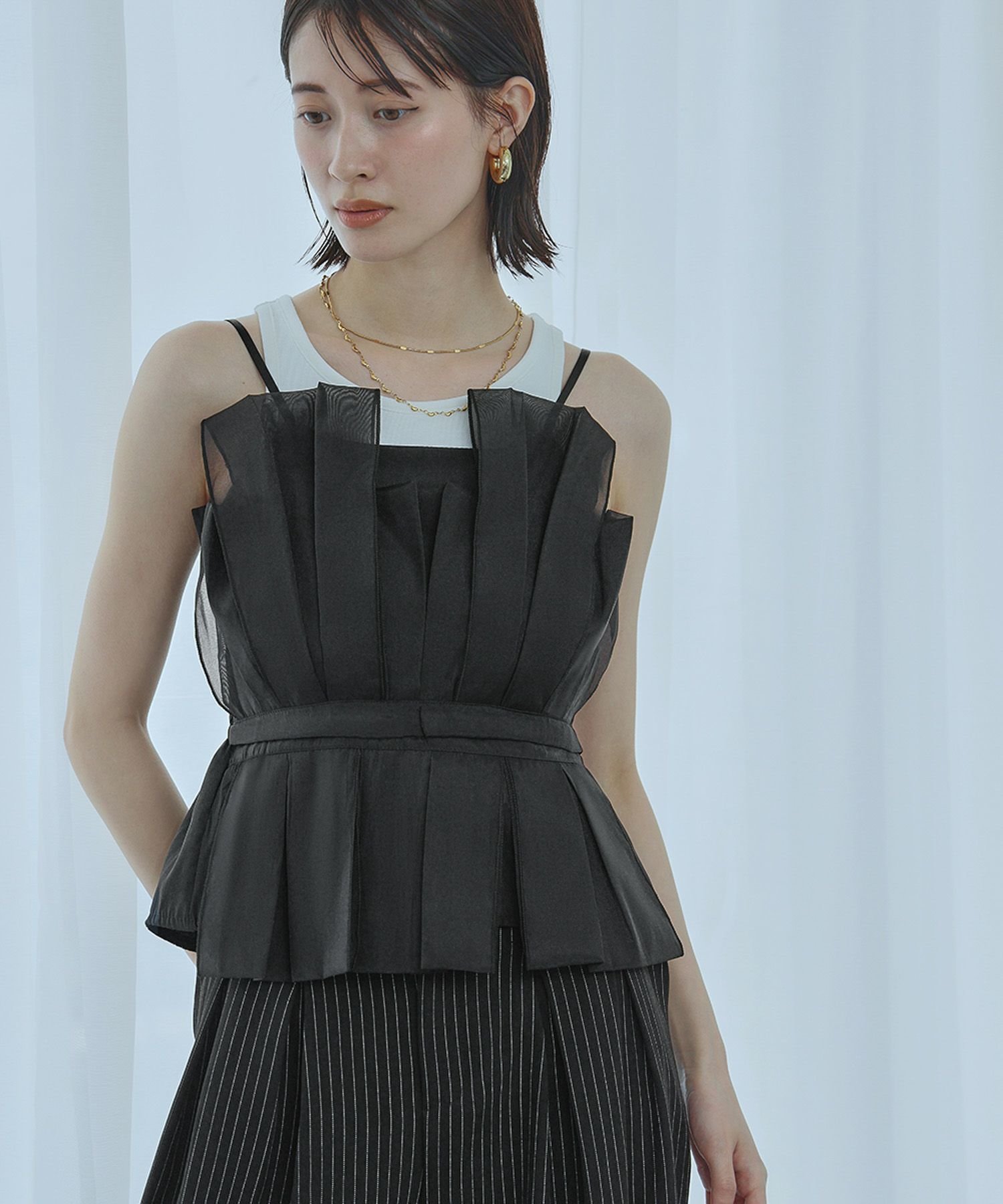 【アンピルーラ/Ampirula】の【2025SS】オーガンジープリーツキャミビスチェ 人気、トレンドファッション・服の通販 founy(ファニー) 　ファッション　Fashion　レディースファッション　WOMEN　トップス・カットソー　Tops/Tshirt　キャミソール / ノースリーブ　No Sleeves　ビスチェ　Bustier　NEW・新作・新着・新入荷　New Arrivals　2025年　2025　2025春夏・S/S　Ss,Spring/Summer,2025　エレガント 上品　Elegant　オーガンジー　Organdy　シンプル　Simple　スラックス　Slacks　スリム　Slim　タンク　Tank　デニム　Denim　トレンド　Trend　フェミニン　Feminine　プチプライス・低価格　Affordable　プリーツ　Pleats　 other-1|ID: prp329100004524498 ipo3291000000032003477