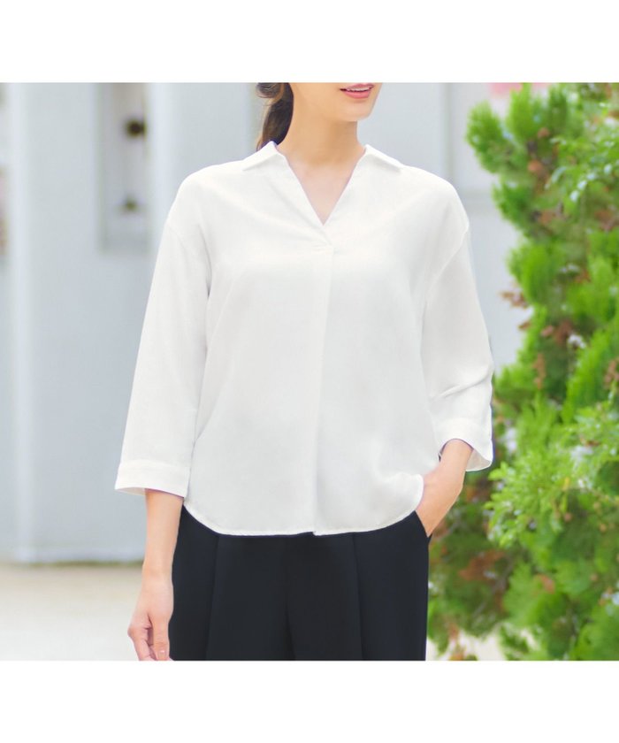 【フロリア/Flolia】のVカットミドル丈七分袖ビジネスシャツブラウス インテリア・キッズ・メンズ・レディースファッション・服の通販 founy(ファニー) https://founy.com/ ファッション Fashion レディースファッション Ladies' Fashion Online トップス・カットソー Tops/Tshirt シャツ/ブラウス Shirts/Blouses NEW・新作・新着・新入荷 New Arrivals カーディガン Cardigan ジャケット Jacket セレモニー Ceremony ビジネス 仕事 通勤 Business プチプライス・低価格 Affordable ミドル Middle |ID: prp329100004535632 ipo3291000000032052362