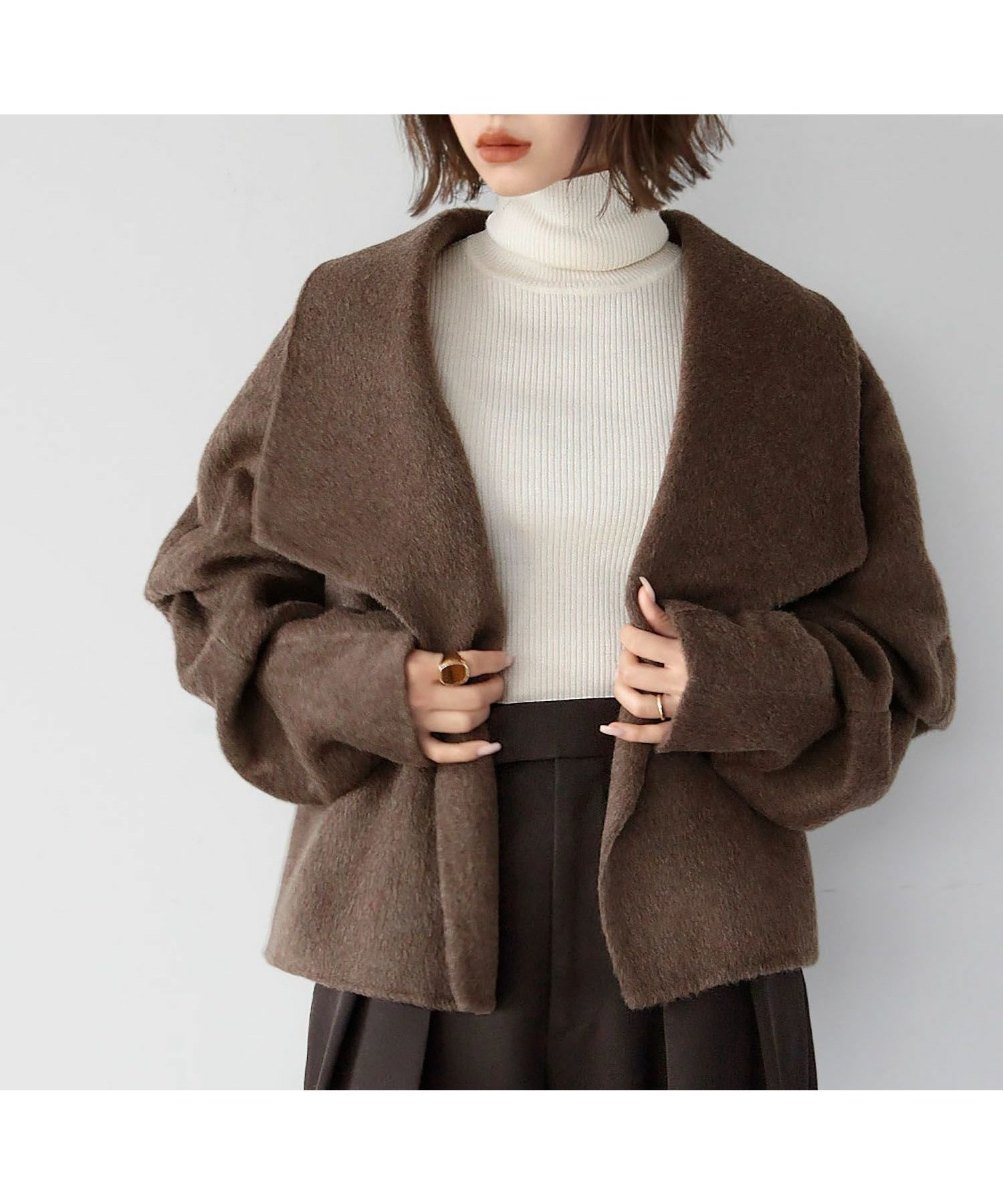 【エルフランク/ELFRANK】のウール混ビッグカラーショートコート 人気、トレンドファッション・服の通販 founy(ファニー) 　ファッション　Fashion　レディースファッション　WOMEN　アウター　Coat Outerwear　コート　Coats　NEW・新作・新着・新入荷　New Arrivals　ウォーム　Worm　カーディガン　Cardigan　ジャケット　Jacket　プチプライス・低価格　Affordable　A/W・秋冬　Aw・Autumn/Winter・Fw・Fall-Winter　 other-1|ID: prp329100004535639 ipo3291000000032052377