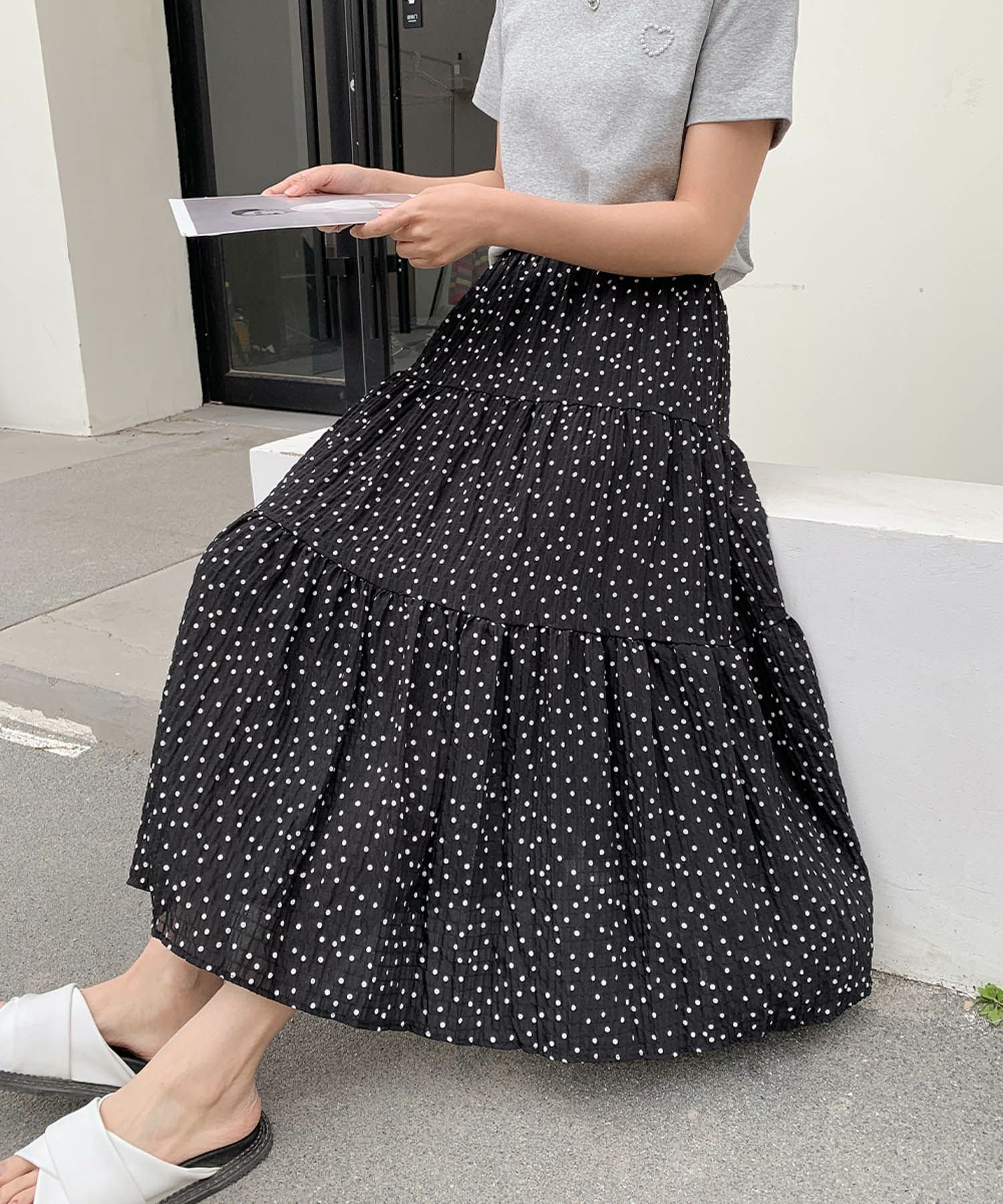 【ロワ/LOWO】の【2025SS】ドットティアードロング丈スカート 人気、トレンドファッション・服の通販 founy(ファニー) 　ファッション　Fashion　レディースファッション　WOMEN　スカート　Skirt　NEW・新作・新着・新入荷　New Arrivals　2025年　2025　2025春夏・S/S　Ss,Spring/Summer,2025　ジョーゼット　Georgette　ドット　Dot　フィット　Fit　プチプライス・低価格　Affordable　プリーツ　Pleats　ロング　Long　 other-1|ID: prp329100004539855 ipo3291000000032077318