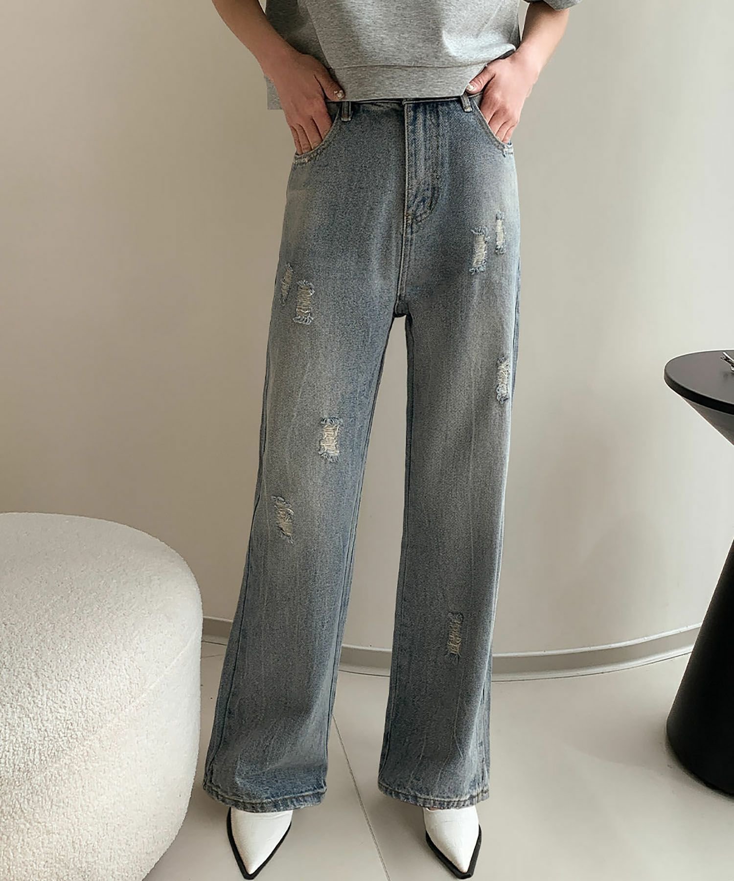 【ロワ/LOWO】の綿混ダメージ加工デニムパンツ 人気、トレンドファッション・服の通販 founy(ファニー) 　ファッション　Fashion　レディースファッション　Fashion for Women　パンツ　Pants & Trousers　デニムパンツ・ジーンズ・美脚デニム　Denim Jeans & Pants　新作・新入荷　New Arrivals / New In　ダメージ　Distressed, Destroyed　デニム　Denim, Jeans Material　プチプライス・低価格　Affordable / Budget Price　 other-1|ID: prp329100004558078 ipo3291000000035899242