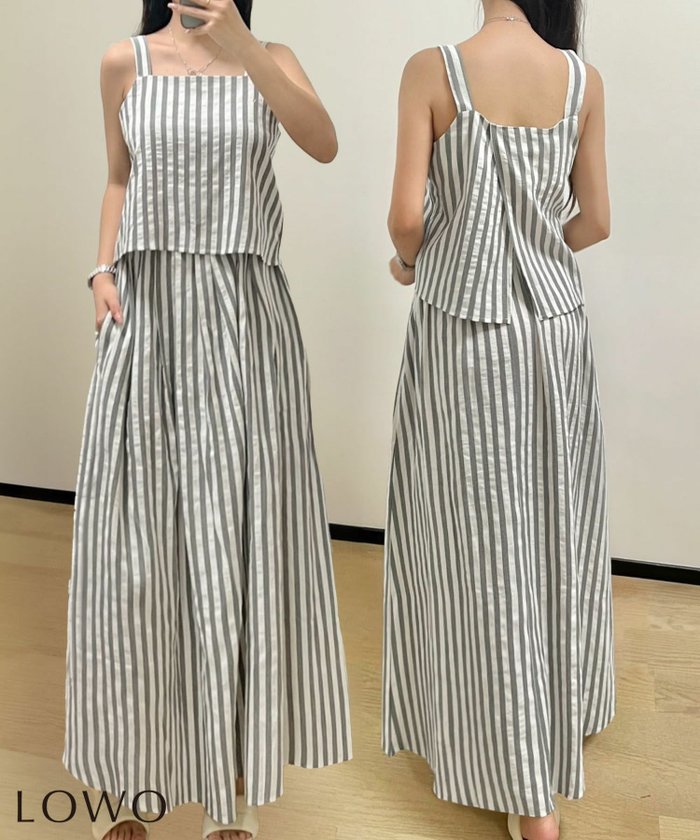 【ロワ/LOWO】の【綿100%使用】ストライプノースリーブブラウス・ロングフレアスカート2点セットアップ インテリア・キッズ・メンズ・レディースファッション・服の通販 founy(ファニー) https://founy.com/ ファッション Fashion レディースファッション Fashion for Women セットアップ Matching Sets スカート・ミニ/ミディ/マキシ Skirts / Mini, Midi & Maxi Skirts スカート Skirts Aライン・フレアスカート A-Line & Flared Skirts 新作・新入荷 New Arrivals / New In ストライプ Stripe, Striped Pattern セットアップ Set-Up, Coordinated Outfit プチプライス・低価格 Affordable / Budget Price |ID: prp329100004569023 ipo3291000000035899337