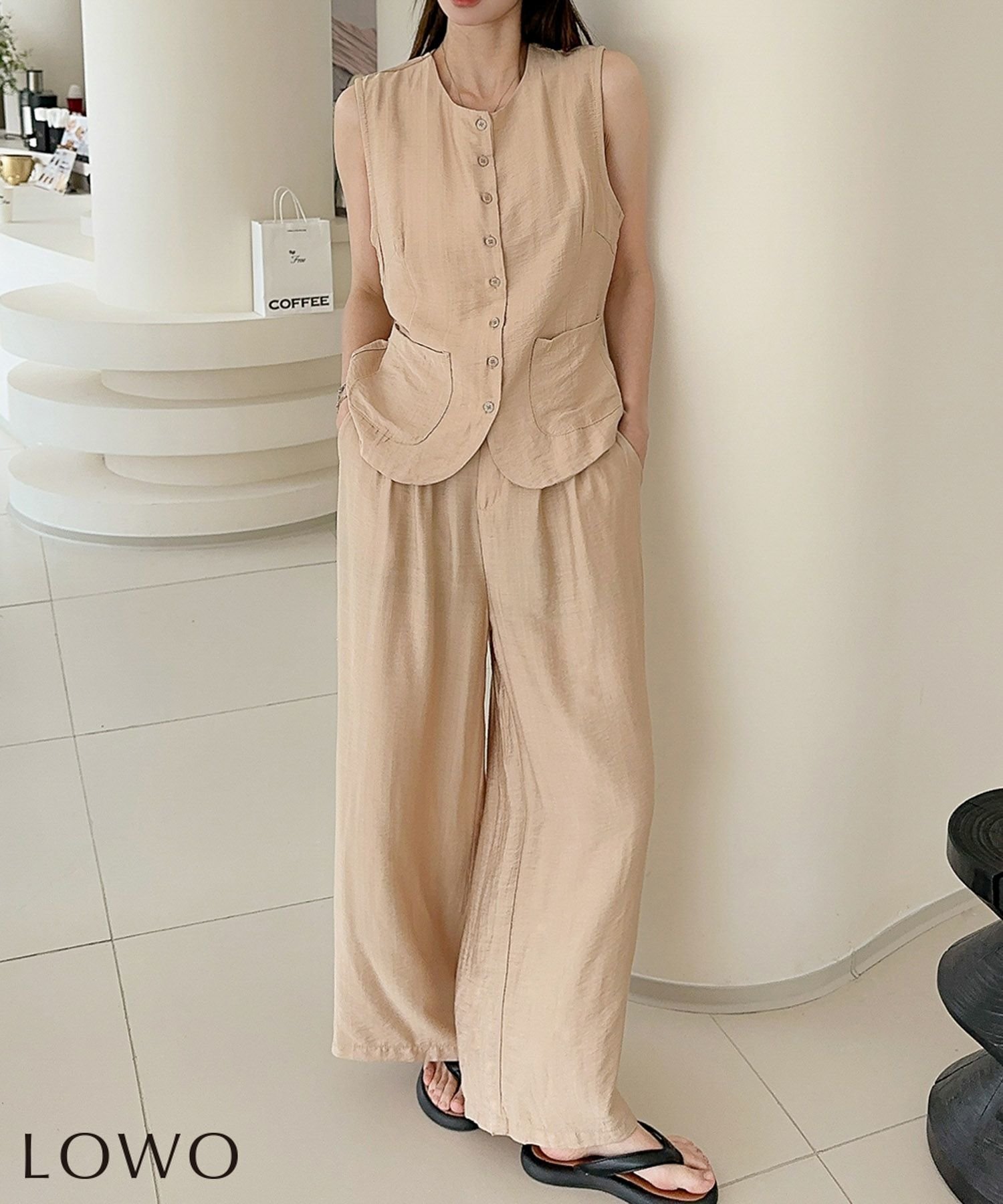 【ロワ/LOWO】のノースリーブジレ・ワイドパンツ2点セットアップ 人気、トレンドファッション・服の通販 founy(ファニー) 　ファッション　Fashion　レディースファッション　Fashion for Women　アウター　Coat / Outerwear Collection　セットアップ　Matching Sets　レディースパンツ・ボトムス　Pants & Trousers / Bottoms　シンプル　Simple, Minimal　スタイリッシュ　Stylish, Fashionable　セットアップ　Set-Up, Coordinated Outfit　ノースリーブ　Sleeveless, No-Sleeve　リラックス　Relax, Relaxed Fit　ワイド　Wide, Wide Fit　プチプライス・低価格　Affordable / Budget Price　夏　Summer　 other-1|ID: prp329100004585822 ipo3291000000032516335