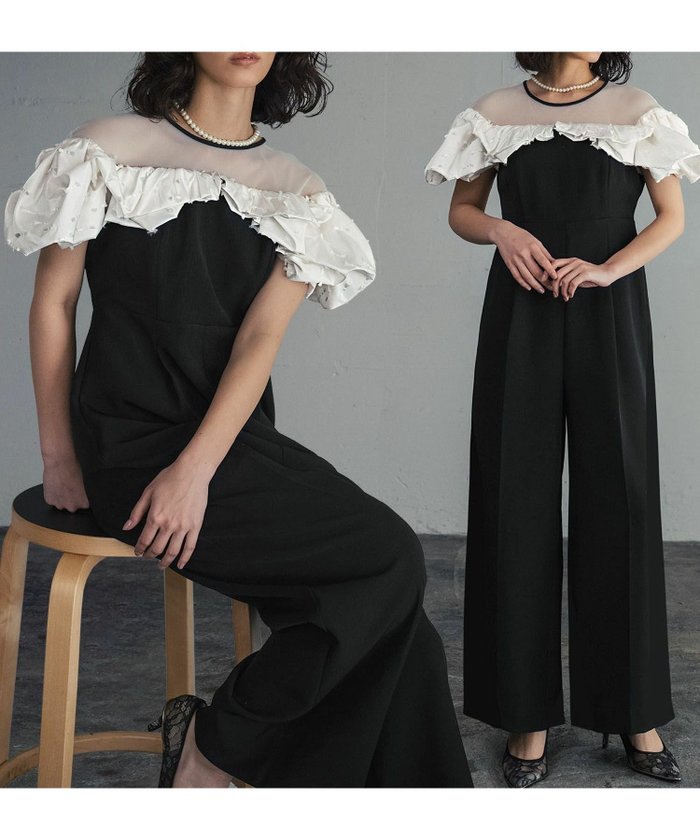 【ガール/GIRL】の【ANDRESD】リボンカットジャガードフリルオールインワン結婚式パンツドレス インテリア・キッズ・メンズ・レディースファッション・服の通販 founy(ファニー) https://founy.com/ ファッション Fashion レディースファッション Fashion for Women パンツ Pants & Trousers 新作・新入荷 New Arrivals / New In ドレス Dress, One-Piece プチプライス・低価格 Affordable / Budget Price 結婚式 Wedding |ID: prp329100004586992 ipo3291000000035501491