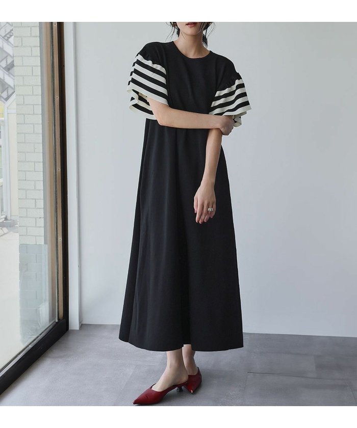 【エルフランク/ELFRANK】の【2025AW】フリルボーダースリーブニットロング丈ワンピース インテリア・キッズ・メンズ・レディースファッション・服の通販 founy(ファニー) https://founy.com/ ファッション Fashion レディースファッション Fashion for Women ワンピース Dresses 新作・新入荷 New Arrivals / New In 2025年 2025 2025-2026秋冬・A/W Autumn/Winter 2025–26 AW25–26 ギャザー Gathered, Ruffled スリーブ Sleeve, Long Sleeve / Short Sleeve フレア Flare, Flared プチプライス・低価格 Affordable / Budget Price |ID: prp329100004641882 ipo3291000000033619452